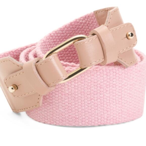 MARTINA MORI NWT Made in Italy Cotton Webbing Belt Leather Detail Petal Pink OS - Picture 1 of 3